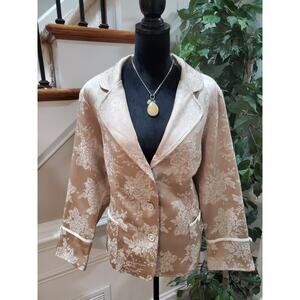Susan Graver Women's Beige Floral Polyester Single Breasted Two Button Blazer 1X